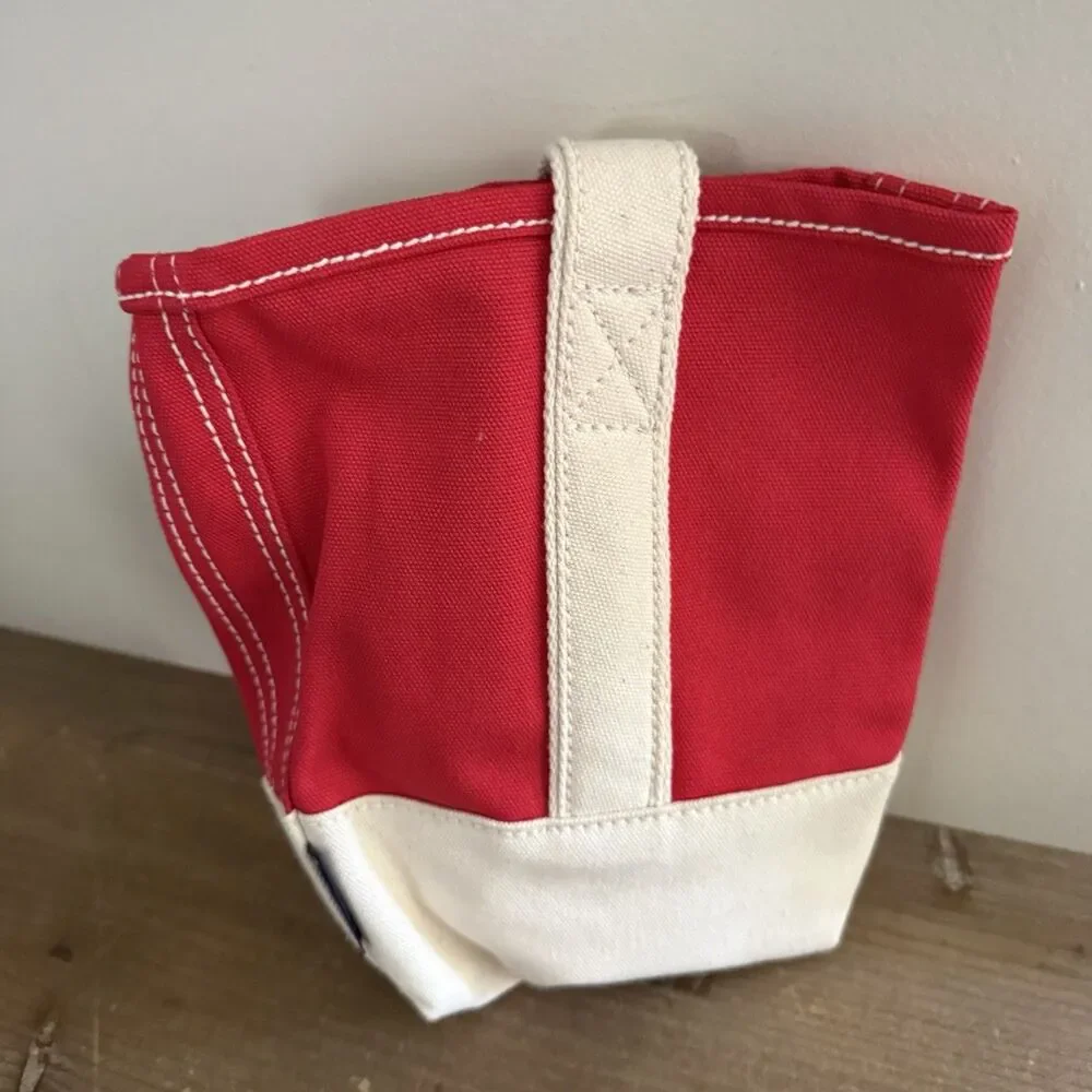 Classic Lands End Beige & Red Canvas Double Wine Bottle Tote Caddy